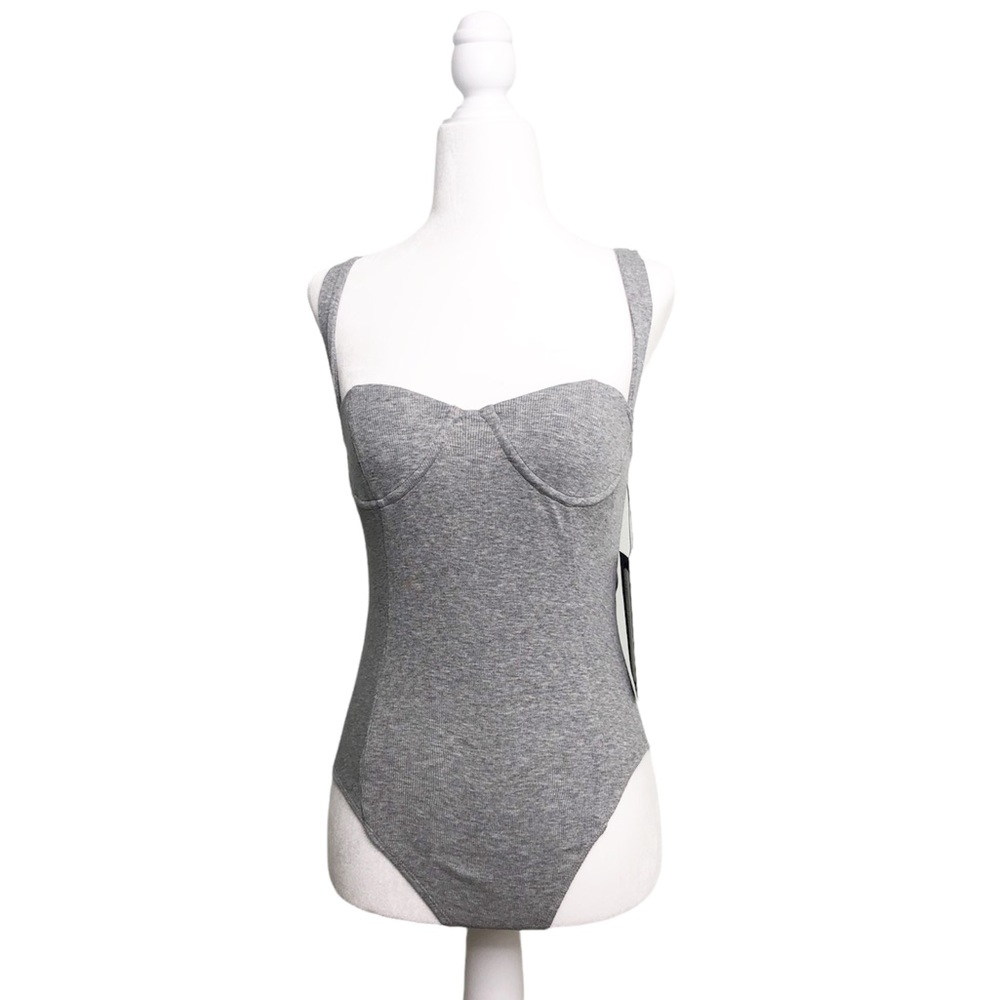 Olivaceous Gray Soft Ribbed Sweetheart Tank Top Thong Bodysuit Womens Size Small